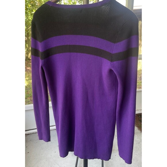 Lauren Ralph Lauren SZ LARGE  Purple and Black V-Neck Ribbed Cardigan Preppy - Picture 8 of 12